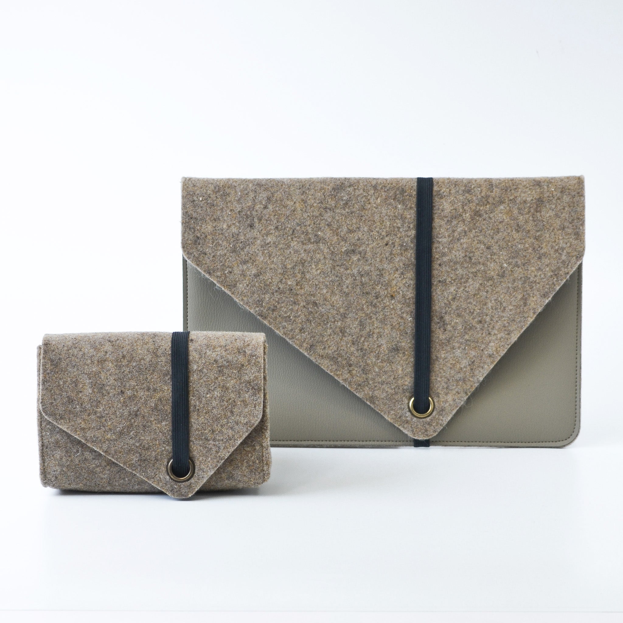 Officeset Laptophoes en kabeltasje recycled wolvilt-taupe